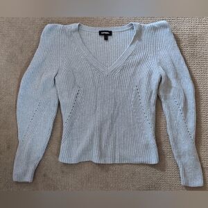 Express Slight Puff Sleeve/Shoulder Lightweight Grey Sweater